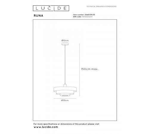 Подвесной светильник Lucide Runa 21443/35/33