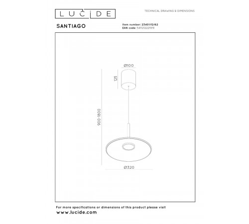 Подвесной светильник Lucide Santiago 23401/12/62