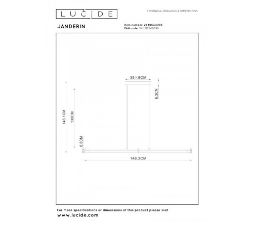 Подвесной светильник Lucide Janderin 24405/34/05