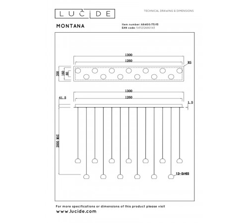 Подвесной светильник Lucide Montana 68400/75/15