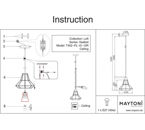 Подвесной светильник Maytoni Gosford T452-PL-01-GR Подвесной светильник Maytoni Gosford T452-PL-01-GR