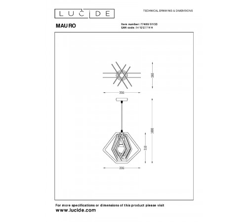 Подвесной светильник Lucide Mauro 77489/01/33 Подвесной светильник Lucide Mauro 77489/01/33