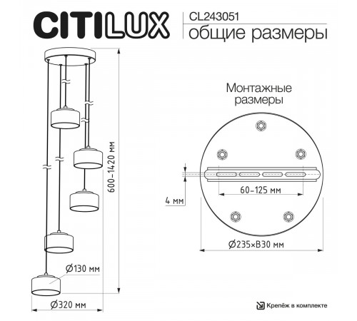 Подвесной светильник Citilux Espace CL243051