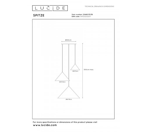 Подвесной светильник Lucide Spitze 21440/13/36