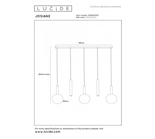 Подвесной светильник Lucide Josiane 21441/05/62