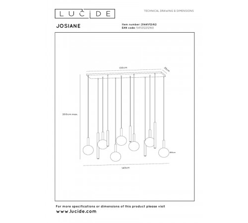 Подвесной светильник Lucide Josiane 21441/12/62