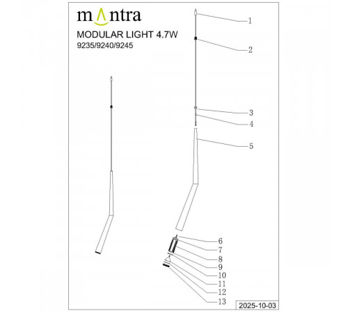 Подвесной модульный светильник без основания Mantra Boomerang 9235