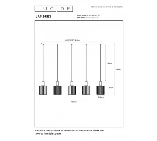 Подвесной светильник Lucide Lambres 45410/05/41