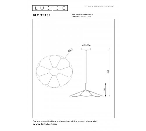 Подвесной светильник Lucide Blomster 77493/07/41