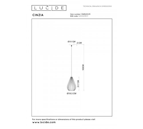 Подвесной светильник Lucide Cinzia 13452/01/31