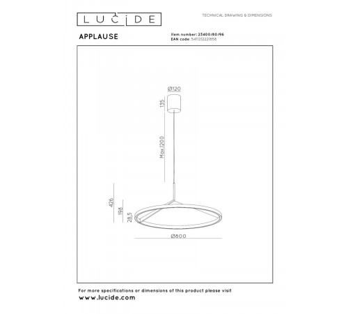 Подвесной светильник Lucide Applause 23400/80/96