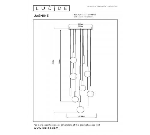 Подвесной светильник Lucide Jasmine 74420/14/65
