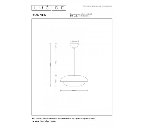 Подвесной светильник Lucide Younes 65404/40/41