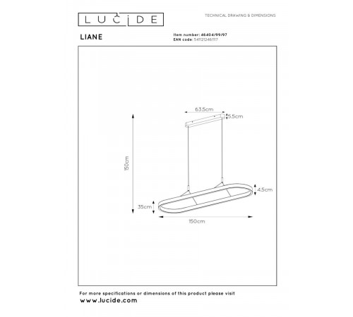 Подвесной светильник Lucide Liane 46404/99/97