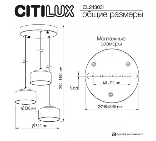 Подвесной светильник Citilux Espace CL243031