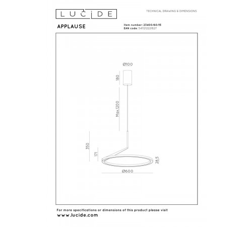 Подвесной светильник Lucide Applause 23400/60/15
