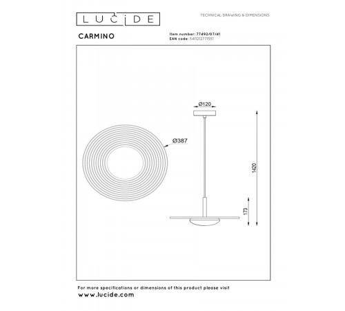Подвесной светильник Lucide Carmino 77492/07/41