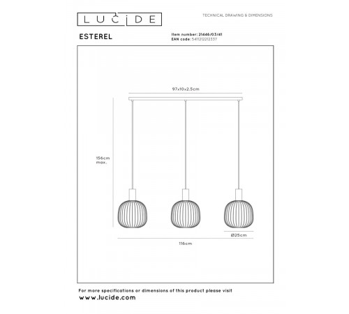 Подвесной светильник Lucide Esterel 21446/03/41