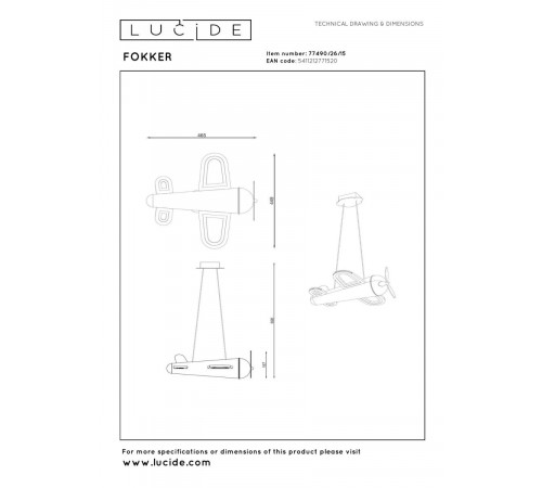 Подвесной светильник Lucide Fokker 77490/26/15