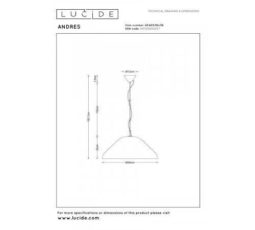 Подвесной светильник Lucide Andres 65405/56/38