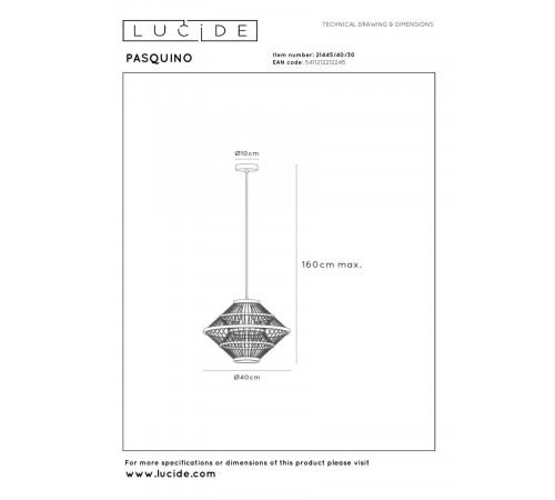 Подвесной светильник Lucide Pasquino 21445/40/30