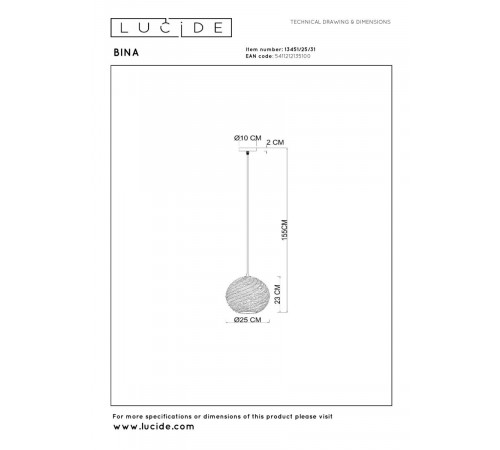 Подвесной светильник Lucide Bina 13451/25/31