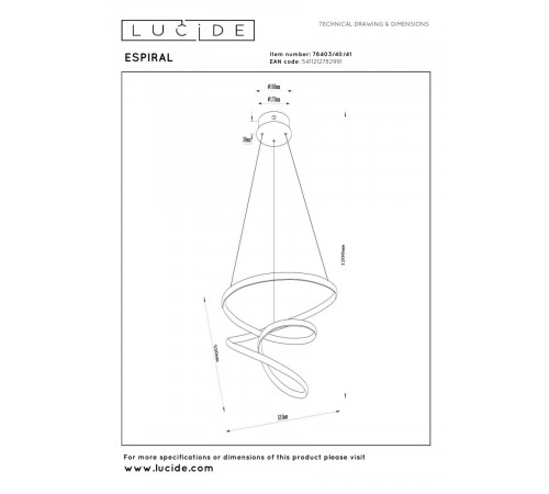 Подвесной светильник Lucide Espiral 78403/40/41