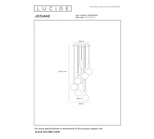 Подвесной светильник Lucide Josiane 21441/10/62