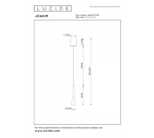 Подвесной светильник Lucide Joakim 24407/07/96