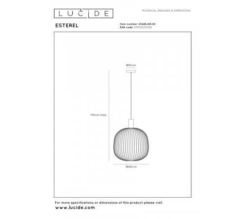 Подвесной светильник Lucide Esterel 21446/40/41