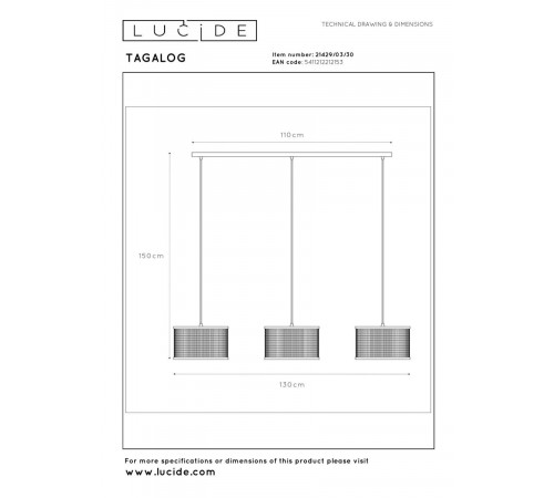 Подвесной светильник Lucide Tagalog 21429/03/30