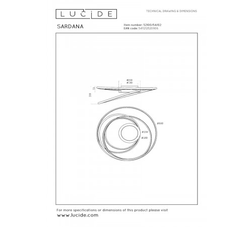 Потолочный светильник Lucide Sardana 52100/54/02