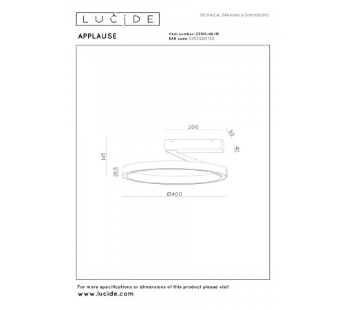 Потолочный светильник Lucide Applause 23100/40/15