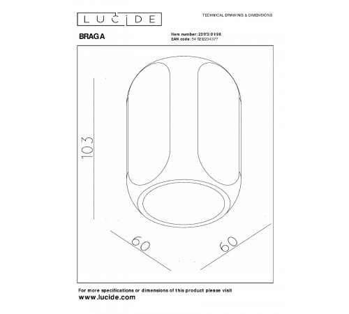 Потолочный светильник Lucide Braga 23173/01/96 Потолочный светильник Lucide Braga 23173/01/96