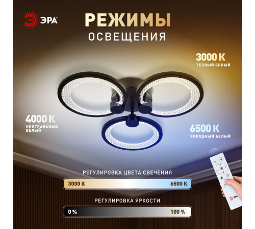 Потолочный светильник Эра Модерн Odry CLL-1-46W 3K-6,5K RC BK