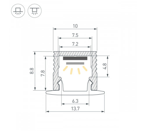 Профиль Arlight SL-MINI-10-3000 ANOD (Алюминий) 064305
