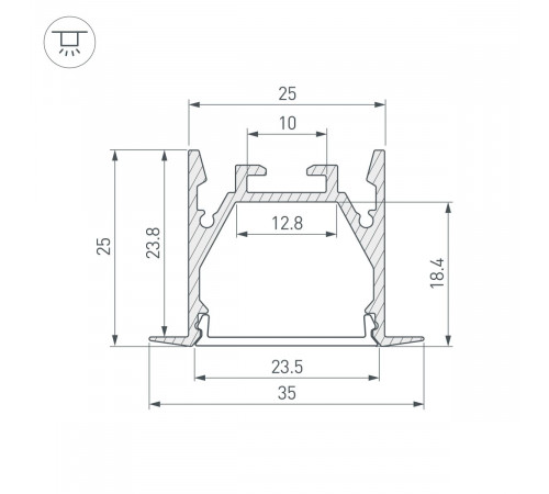 Профиль Arlight LINIA25-F-2000 ANOD  (Алюминий) 053805