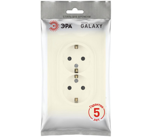 Розетка Эра Galaxy 15-2105-02 с заземлением двойная 2X2P+E Schuko со шторками IP20 16А-250В слоновая кость Б0070699