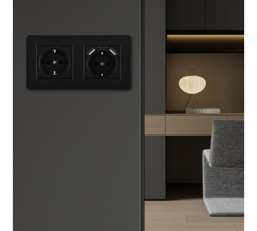 Розетка двойная (двухпостовая) с/з и шторками + USB Arte Milano SET16-2-47-1-40-1 black Розетка двойная (двухпостовая) с/з и шторками + USB Arte Milano SET16-2-47-1-40-1 black