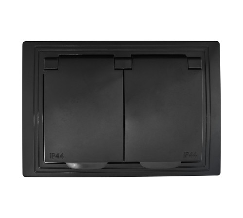 Розетка 2П+З двойная с защ. шт. и крышкой скрытой установки 16А 250В IP44, черная (керамика) 