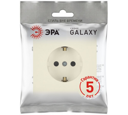 Розетка Эра Galaxy 15-2102-02 c заземлением 2P+E Schuko со шторками 16А-250В IP20 слоновая кость Б0070641