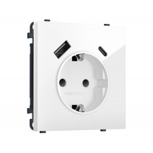 Комплект механизма электрической розетки SIGMA Белый глянец 2USB A+C 20W Ambrella Volt MS110010 (SP1100, PR160)