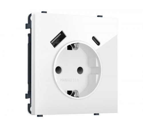 Комплект механизма электрической розетки SIGMA Белый глянец 2USB A+C 20W Ambrella Volt MS110010 (SP1100, PR160)