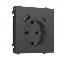 Комплект механизма электрической розетки SIGMA Графит Мягкое касание 2USB A+C 20W Ambrella Volt MS910010 (SP9100, PR160)