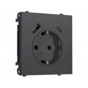 Комплект механизма электрической розетки SIGMA Графит Мягкое касание 2USB A+C 20W Ambrella Volt MS910010 (SP9100, PR160)