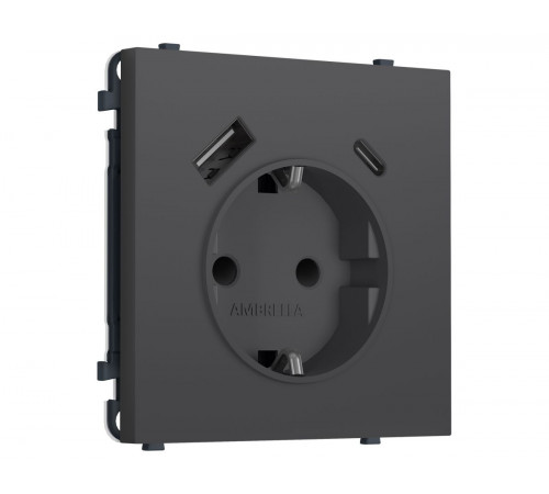 Комплект механизма электрической розетки SIGMA Графит Мягкое касание 2USB A+C 20W Ambrella Volt MS910010 (SP9100, PR160)