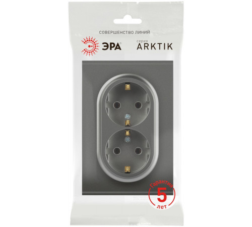 Розетка Эра Arktik 16-2105-06 двойная с заземлением 2X2P+E Schuko со шторками 16А-250В графит Б0070459