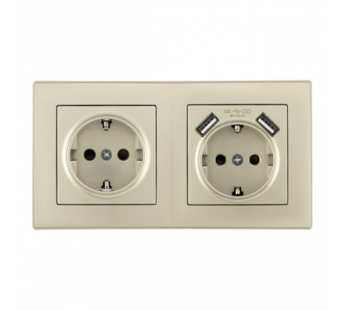 Розетка двойная (двухпостовая) с USB Arte Milano SET06-2-47-1-40-1 shampan Розетка двойная (двухпостовая) с USB Arte Milano SET06-2-47-1-40-1 shampan