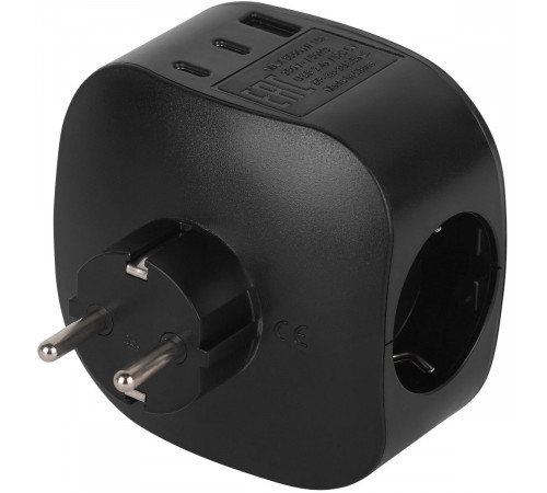 Разветвитель электрический ЭРА SP-3e-3USBAC-B на 3 розетки + 3 USB A+C с заземлением со шторками 16А черный Б0069082