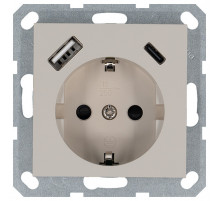 Розетка SHUKO с USB A+C с защитными шторками 16A 250V 2P+T USB 25W, цвет Тауп Jasmart G5501USB-25T
